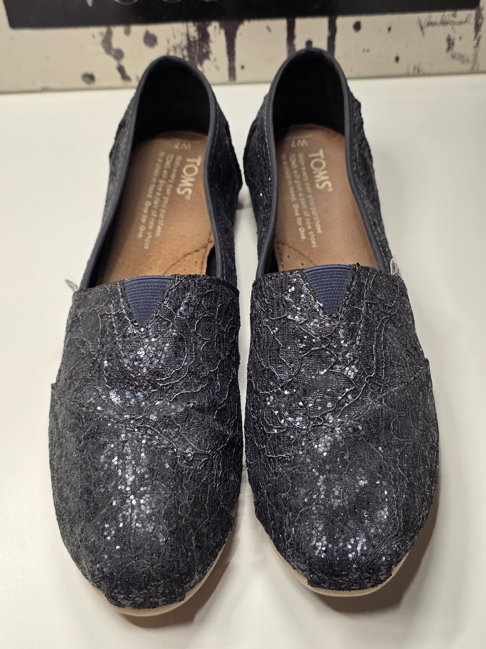 TOMS Women’s Navy Blue Lace & Sequin Classic Slip-On